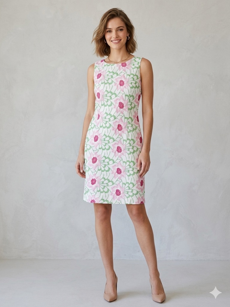 Talbots Floral Embroidered Sleeveless Pink Floral Sheath Dress Size 12